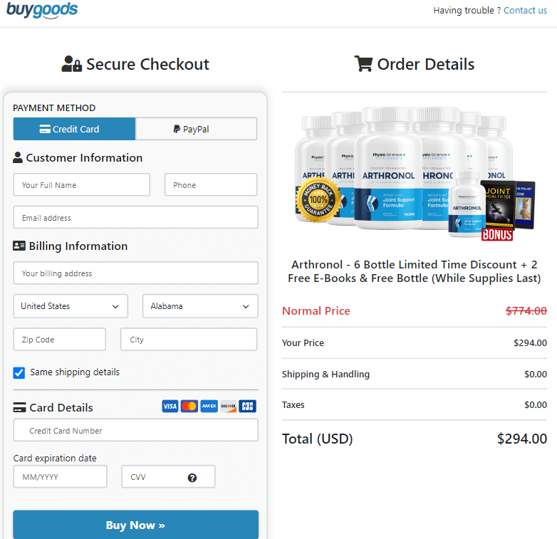 arthronol order page